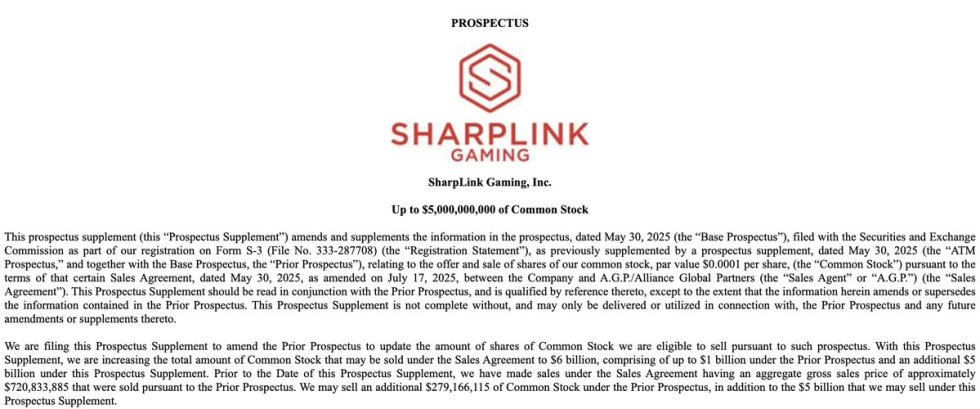 SharpLink Gaming Prospectus to buy Ethereum | Source: US Securities Exchange Commission 