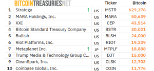 Top BTC treasuries