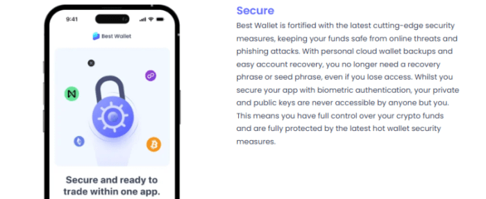 Security protocols on the Best Wallet app.