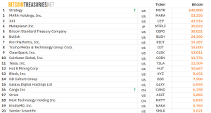 top 20 Bitcoin treasuies